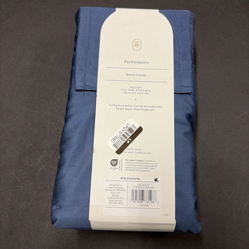 Full 400 Thread Count Performance Flat Sheet Metallic Blue Threshold Cotton 0600